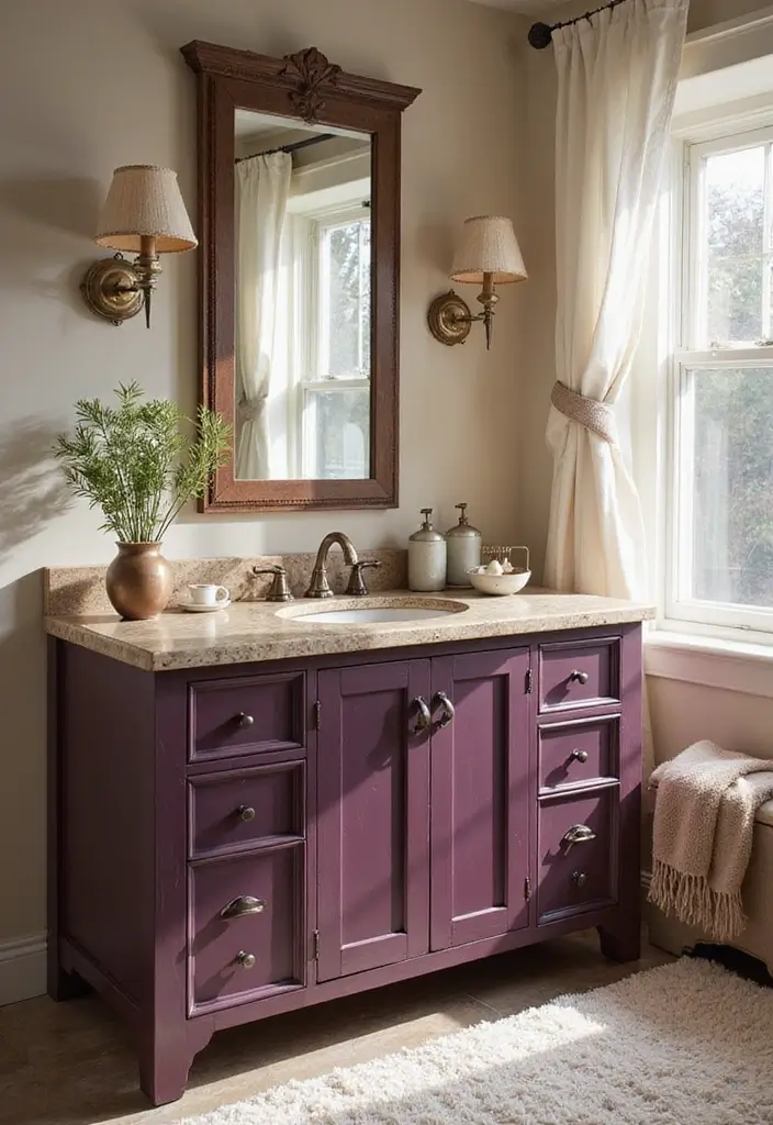 27 Painted Bathroom Vanity Colors That Instantly Refresh Your Space 17 27 Painted Bathroom Vanity Colors That Instantly Refresh Your Space - 16. Rustic Plum
