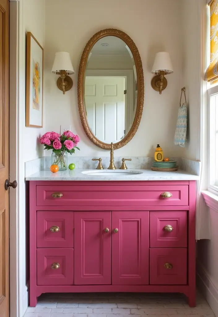 27 Painted Bathroom Vanity Colors That Instantly Refresh Your Space 22 27 Painted Bathroom Vanity Colors That Instantly Refresh Your Space - 21. Vibrant Raspberry