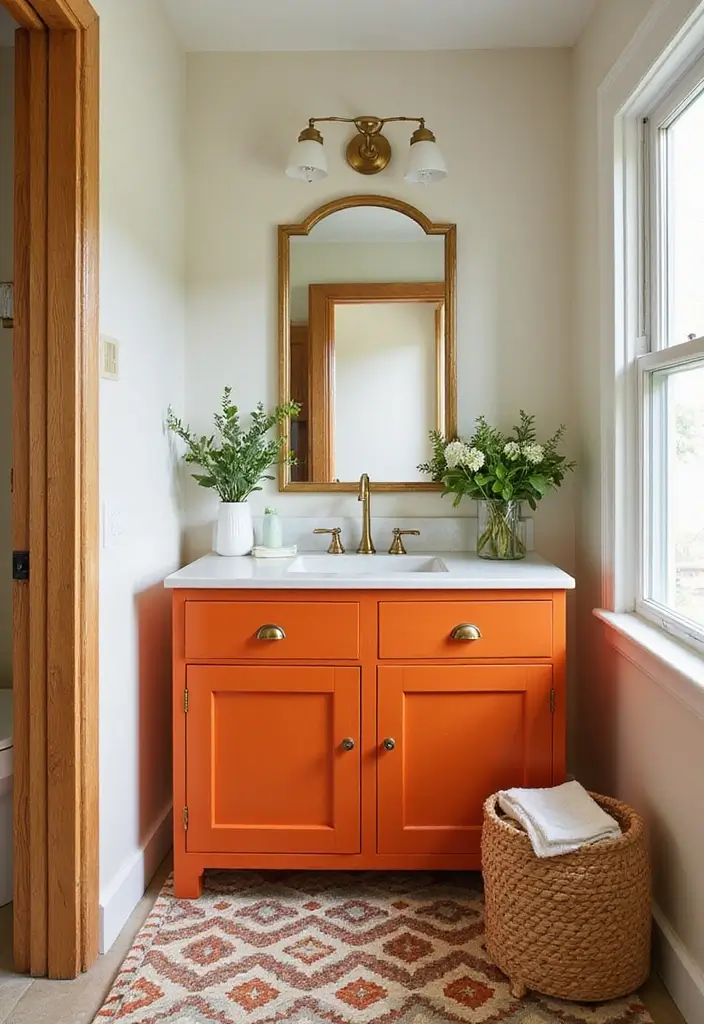 27 Painted Bathroom Vanity Colors That Instantly Refresh Your Space 24 27 Painted Bathroom Vanity Colors That Instantly Refresh Your Space - 23. Bright Tangerine