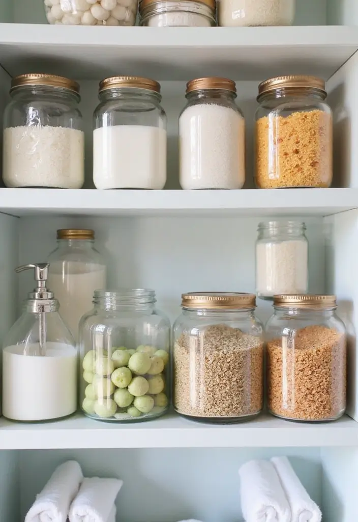 27 Small Bathroom Cabinet Ideas That Add Storage 13 27 Small Bathroom Cabinet Ideas That Add Storage - 12. Glass Jar Organizers