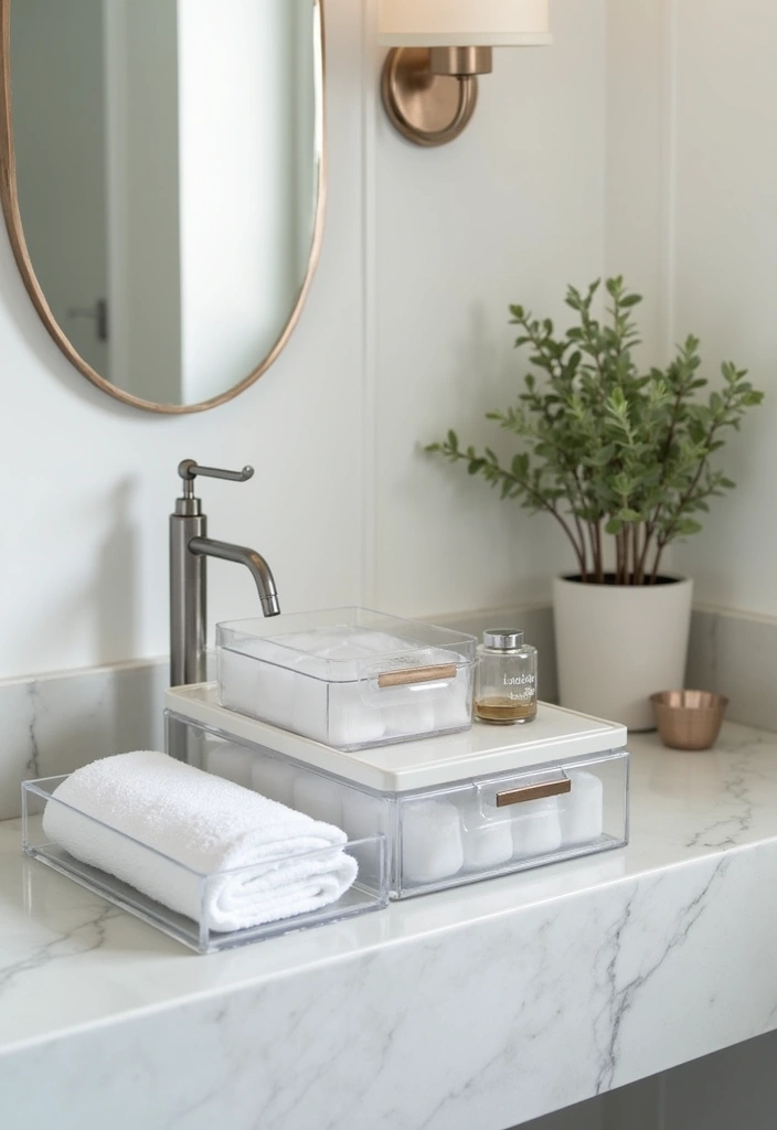 27 Small Bathroom Cabinet Ideas That Add Storage 25 27 Small Bathroom Cabinet Ideas That Add Storage - 24. Acrylic Storage Containers