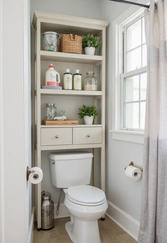 27 Small Bathroom Cabinet Ideas That Add Storage 26 27 Small Bathroom Cabinet Ideas That Add Storage - 25. Utility Shelving