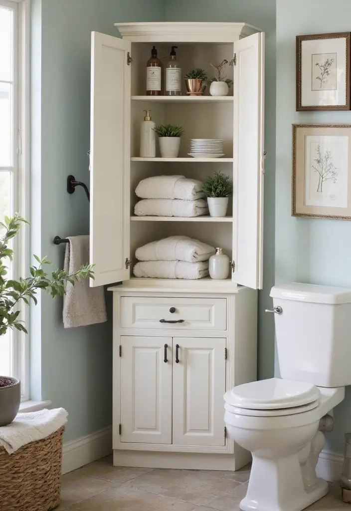 27 Small Bathroom Cabinet Ideas That Add Storage 6 27 Small Bathroom Cabinet Ideas That Add Storage - 5. Corner Cabinets