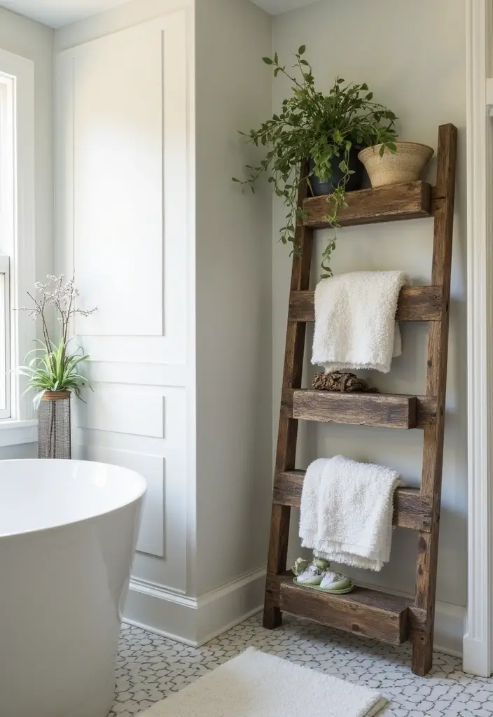27 Small Bathroom Cabinet Ideas That Add Storage 10 27 Small Bathroom Cabinet Ideas That Add Storage - 9. Bathroom Ladder Storage