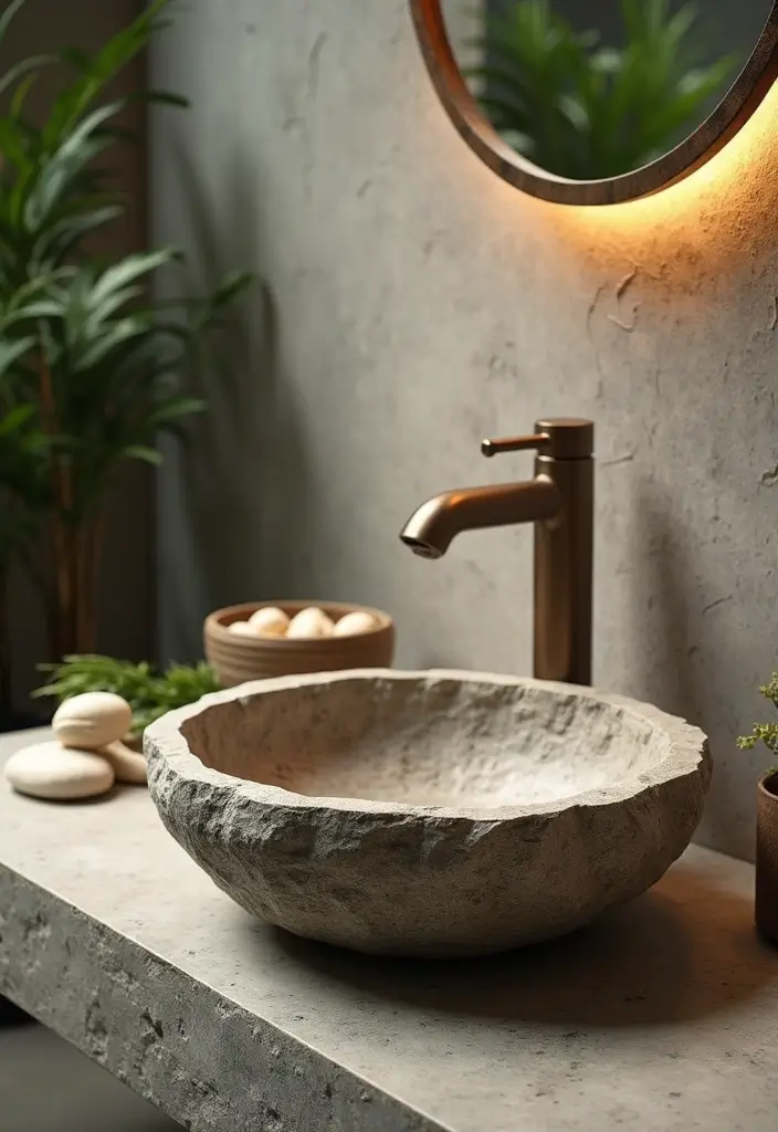 27 Small Bathroom Sink Ideas That Save Space Stylishly 15 27 Small Bathroom Sink Ideas That Save Space Stylishly - 14. Nature-Inspired Sinks