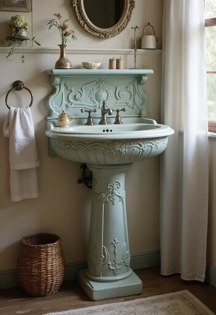 27 Small Bathroom Sink Ideas That Save Space Stylishly 18 27 Small Bathroom Sink Ideas That Save Space Stylishly - 17. Vintage-Style Sinks