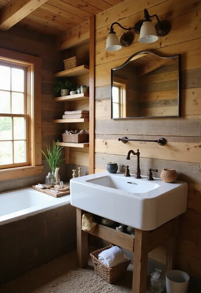 27 Small Cabin Bathroom Ideas With Rustic Charm 13 27 Small Cabin Bathroom Ideas With Rustic Charm - 12. Farmhouse Sink Style