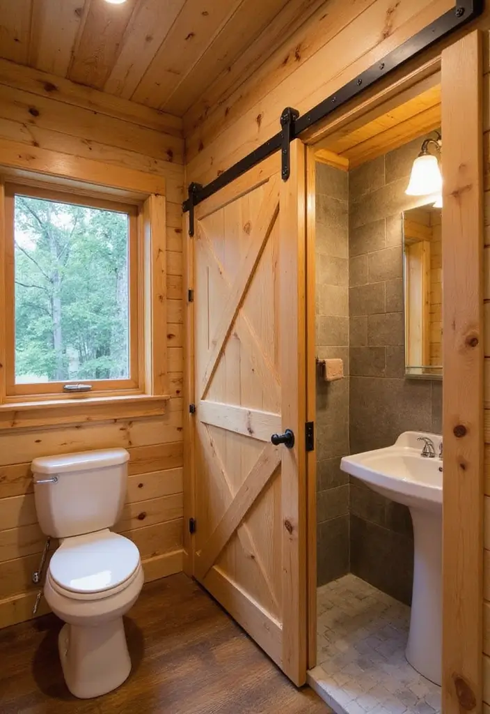 27 Small Cabin Bathroom Ideas With Rustic Charm 15 27 Small Cabin Bathroom Ideas With Rustic Charm - 14. Sliding Barn Doors