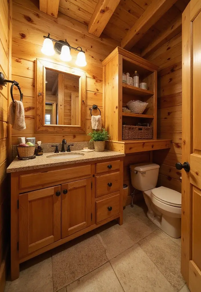 27 Small Cabin Bathroom Ideas With Rustic Charm 17 27 Small Cabin Bathroom Ideas With Rustic Charm - 16. Custom Cabinets