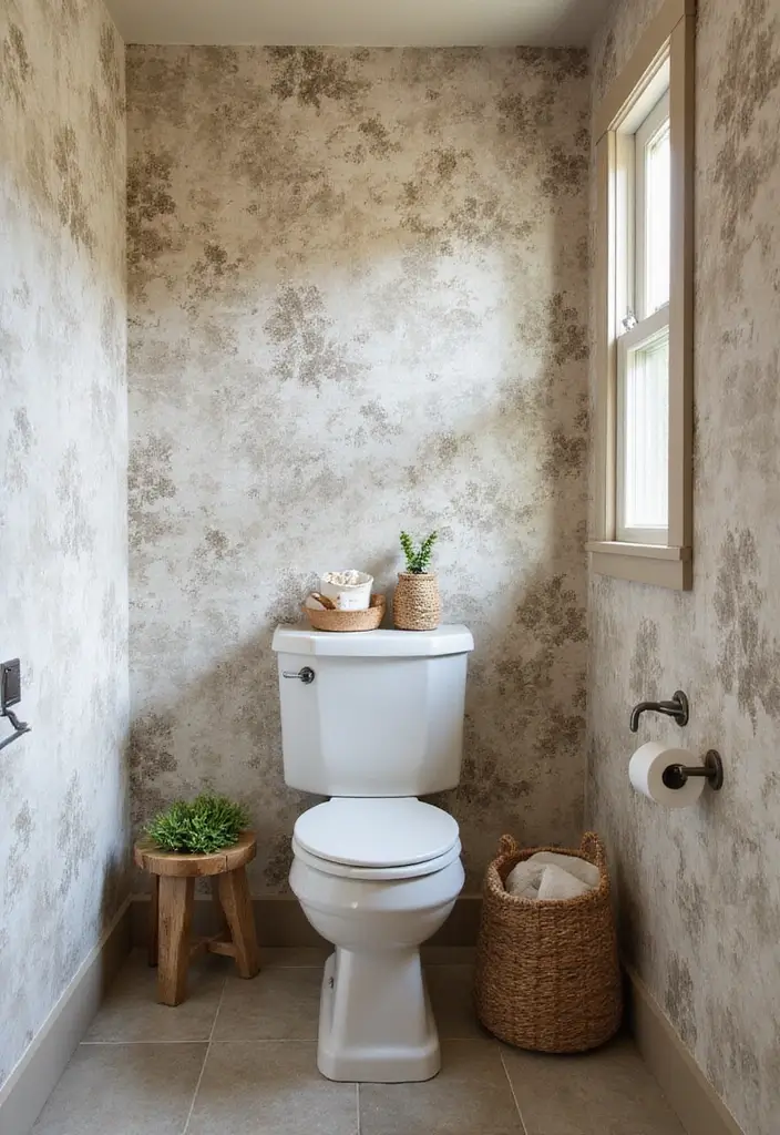 27 Small Cabin Bathroom Ideas With Rustic Charm 19 27 Small Cabin Bathroom Ideas With Rustic Charm - 18. Textured Wallpaper