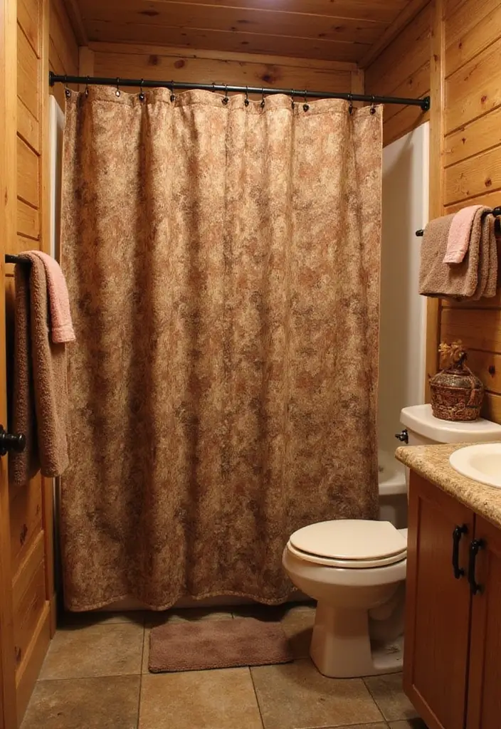 27 Small Cabin Bathroom Ideas With Rustic Charm 20 27 Small Cabin Bathroom Ideas With Rustic Charm - 19. Rustic Shower Curtains