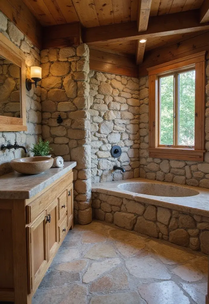 27 Small Cabin Bathroom Ideas With Rustic Charm 5 27 Small Cabin Bathroom Ideas With Rustic Charm - 4. Natural Stone Elements