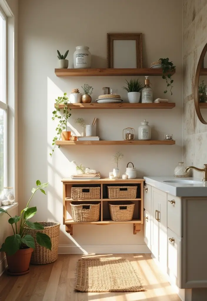 27 Small Cabin Bathroom Ideas With Rustic Charm 7 27 Small Cabin Bathroom Ideas With Rustic Charm - 6. Open Shelving for Storage
