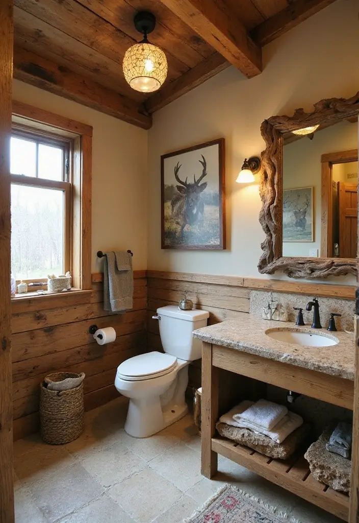 27 Small Cabin Bathroom Ideas With Rustic Charm 10 27 Small Cabin Bathroom Ideas With Rustic Charm - 9. Nature-Inspired Decor