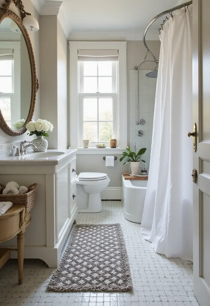 27 Small Victorian Bathroom Designs That Feel Classic 20 27 Small Victorian Bathroom Designs That Feel Classic - 19. Patterned Shower Mats