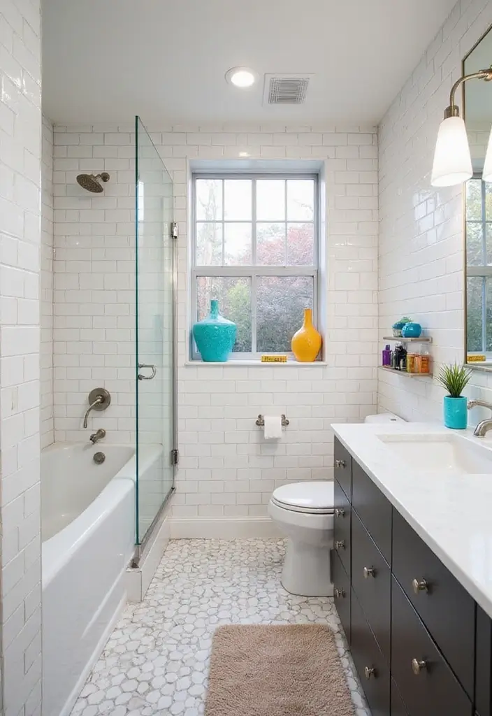 27 Subway Tile Bathroom Wall Designs That Never Go Out of Style 16 27 Subway Tile Bathroom Wall Designs That Never Go Out of Style - 15. Subway Tiles with Accent Pieces