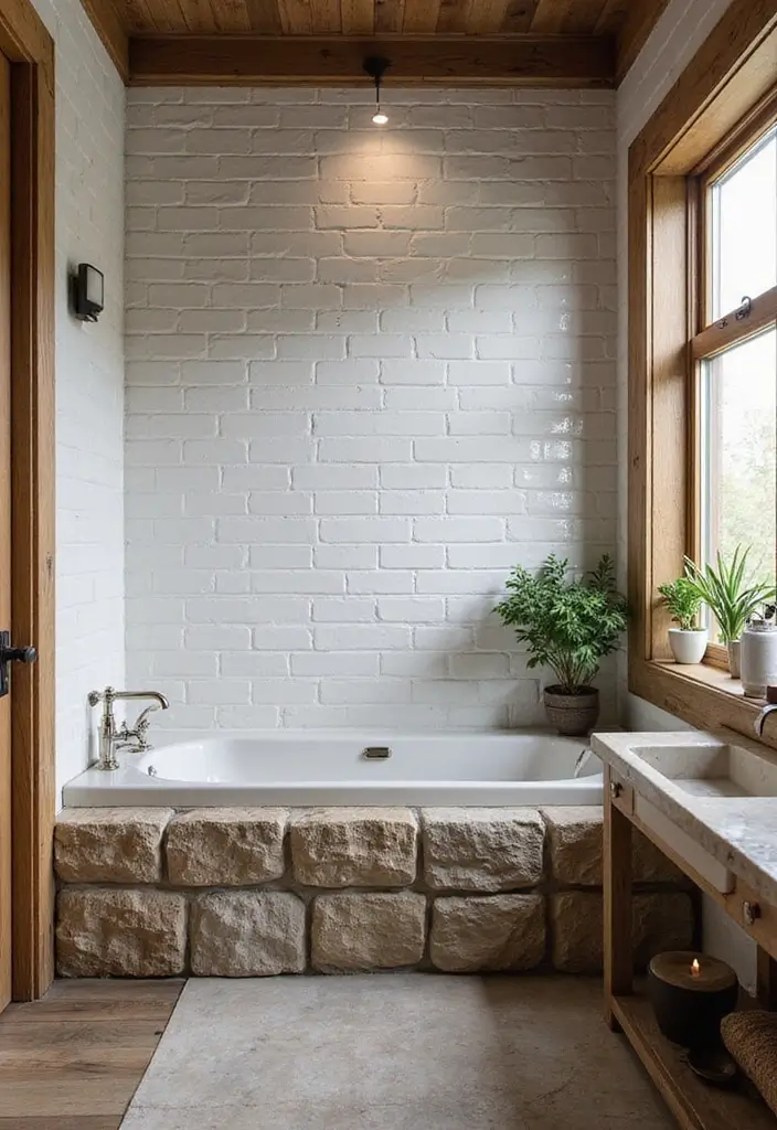 27 Subway Tile Bathroom Wall Designs That Never Go Out of Style 19 27 Subway Tile Bathroom Wall Designs That Never Go Out of Style - 18. Subway Tiles with Rustic Elements