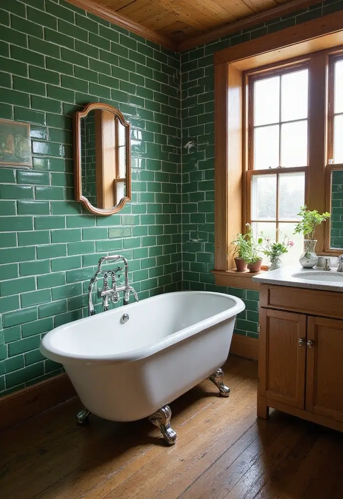 27 Subway Tile Bathroom Wall Designs That Never Go Out of Style 3 27 Subway Tile Bathroom Wall Designs That Never Go Out of Style - 2. Vintage Green Subway Tiles