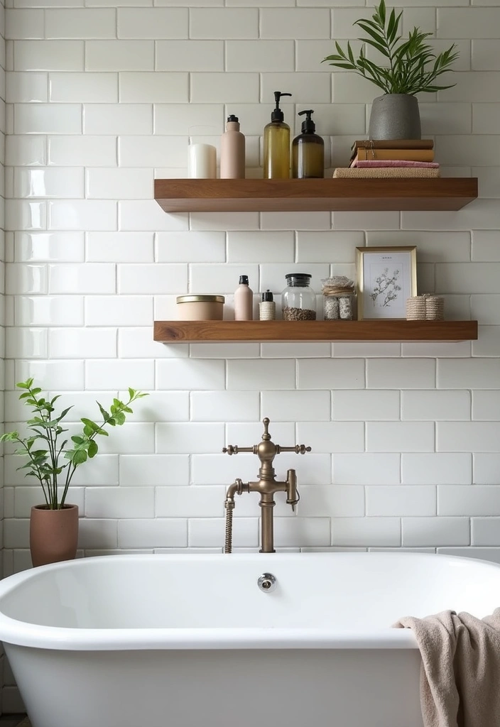 27 Subway Tile Bathroom Wall Designs That Never Go Out of Style 22 27 Subway Tile Bathroom Wall Designs That Never Go Out of Style - 21. Subway Tiles with Open Shelving
