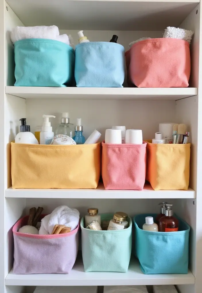 28 Bathroom Caddy Ideas That Organize With Style 15 28 Bathroom Caddy Ideas That Organize With Style - 14. Fabric Bins: Soft and Simple