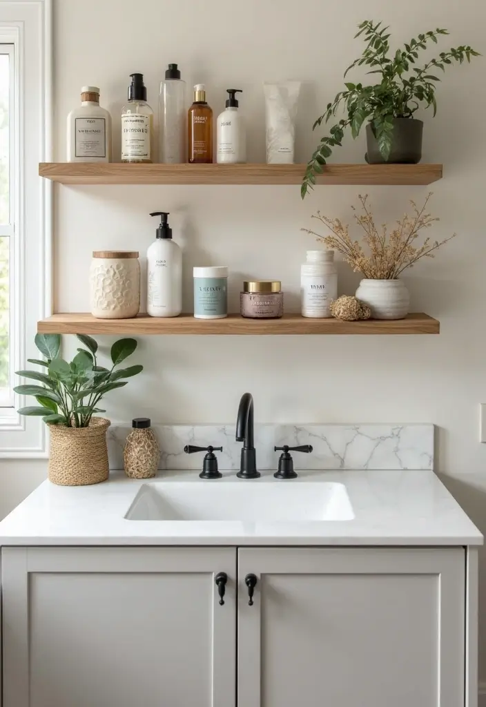 28 Bathroom Caddy Ideas That Organize With Style 19 28 Bathroom Caddy Ideas That Organize With Style - 18. Open Shelving: Display Your Essentials
