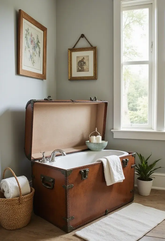28 Bathroom Caddy Ideas That Organize With Style 27 28 Bathroom Caddy Ideas That Organize With Style - 26. Steamer Trunks: For the Vintage Lovers
