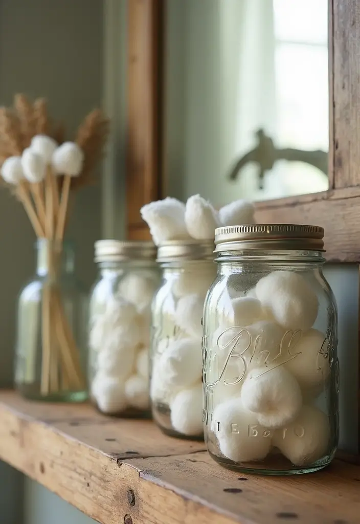 28 Bathroom Country Style Ideas Full of Rustic Charm 17 28 Bathroom Country Style Ideas Full of Rustic Charm - 16. Mason Jar Storage