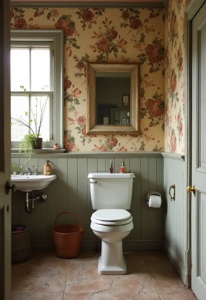 28 Bathroom Country Style Ideas Full of Rustic Charm 26 28 Bathroom Country Style Ideas Full of Rustic Charm - 25. Vintage Wallpaper