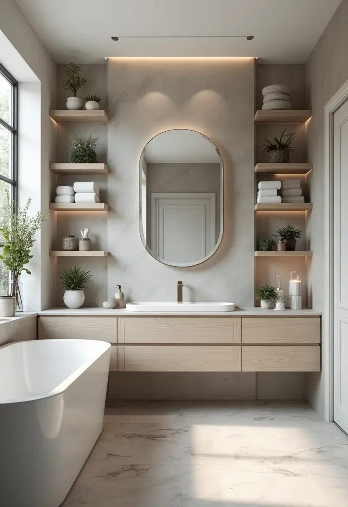 28 Bathroom Decor Luxury Ideas for a Glam Makeover 17 28 Bathroom Decor Luxury Ideas for a Glam Makeover - 16. Open Shelving