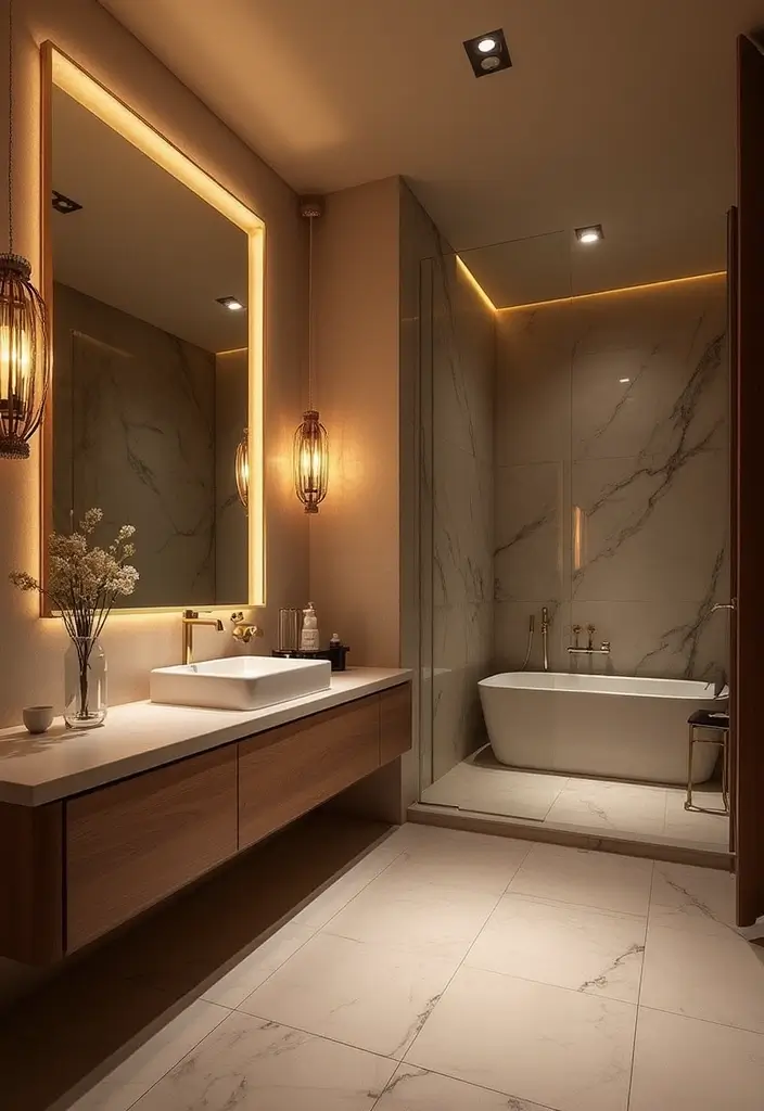 28 Bathroom Decor Luxury Ideas for a Glam Makeover 21 28 Bathroom Decor Luxury Ideas for a Glam Makeover - 20. Artistic Lighting
