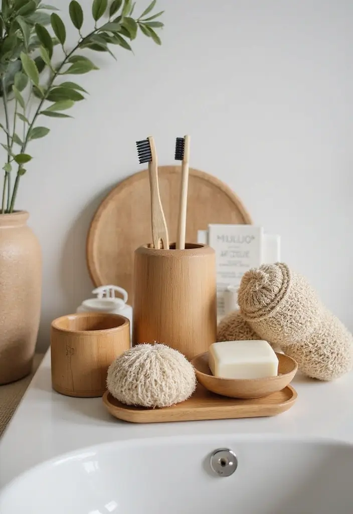 28 Bathroom Ideas Green and Serene for a Natural Vibe 12 28 Bathroom Ideas Green and Serene for a Natural Vibe - 11. Eco-Friendly Bath Accessories