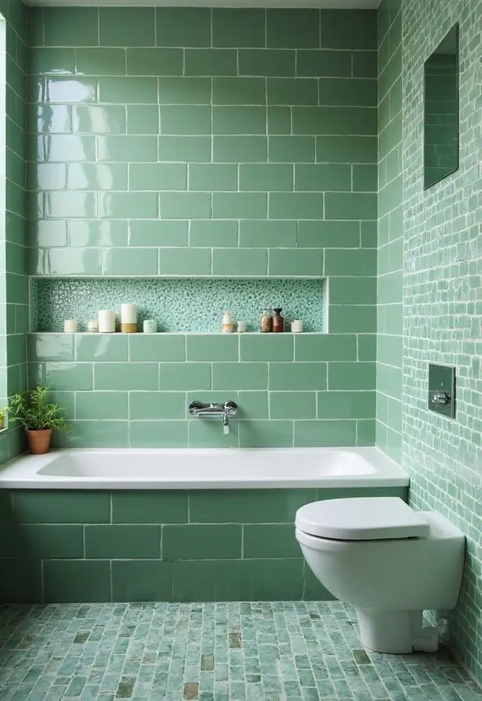 28 Bathroom Ideas Green and Serene for a Natural Vibe 13 28 Bathroom Ideas Green and Serene for a Natural Vibe - 12. Green Tiles for Spa-Like Vibes