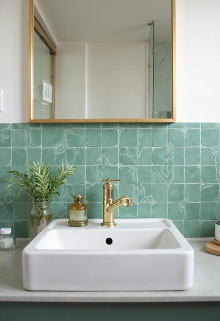 28 Bathroom Ideas Green and Serene for a Natural Vibe 16 28 Bathroom Ideas Green and Serene for a Natural Vibe - 15. Creative Backsplash Ideas