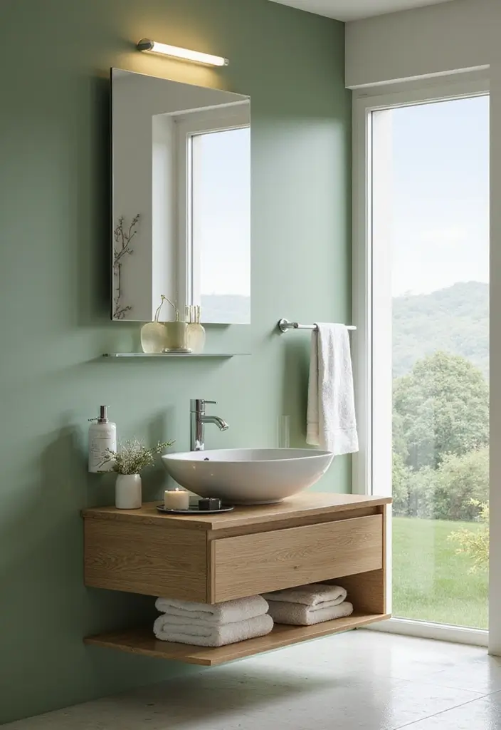 28 Bathroom Ideas Green and Serene for a Natural Vibe 18 28 Bathroom Ideas Green and Serene for a Natural Vibe - 17. Floating Vanities