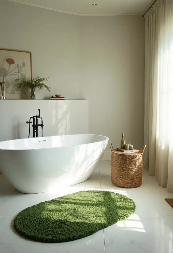 28 Bathroom Ideas Green and Serene for a Natural Vibe 27 28 Bathroom Ideas Green and Serene for a Natural Vibe - 26. Elegant Green Rugs