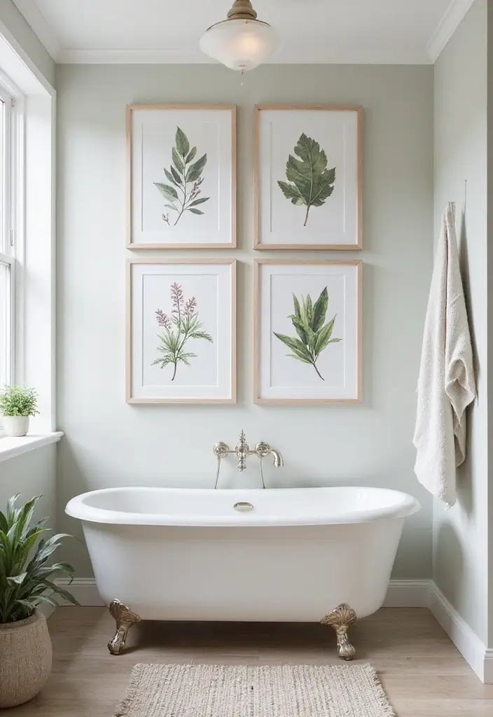 28 Bathroom Ideas Green and Serene for a Natural Vibe 10 28 Bathroom Ideas Green and Serene for a Natural Vibe - 9. Nature-Inspired Wall Art