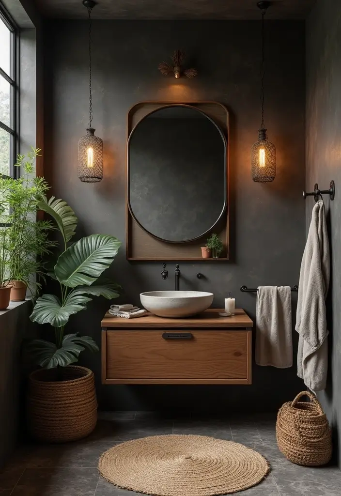 28 Dark Boho Bathroom Designs With Moody Vibes 12 28 Dark Boho Bathroom Designs With Moody Vibes - 11. Freestyle Layouts