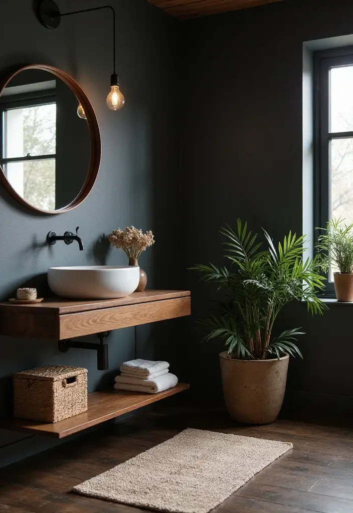 28 Dark Boho Bathroom Designs With Moody Vibes 20 28 Dark Boho Bathroom Designs With Moody Vibes - 19. Floating Bathroom Features