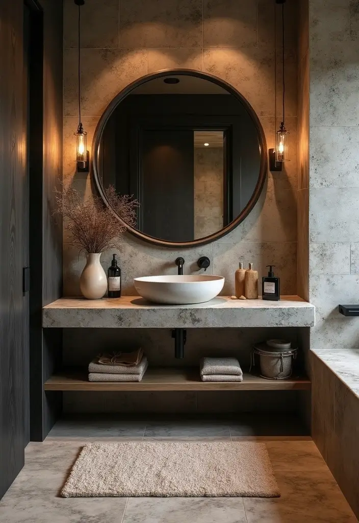 28 Dark Boho Bathroom Designs With Moody Vibes 21 28 Dark Boho Bathroom Designs With Moody Vibes - 20. Natural Stone Accents