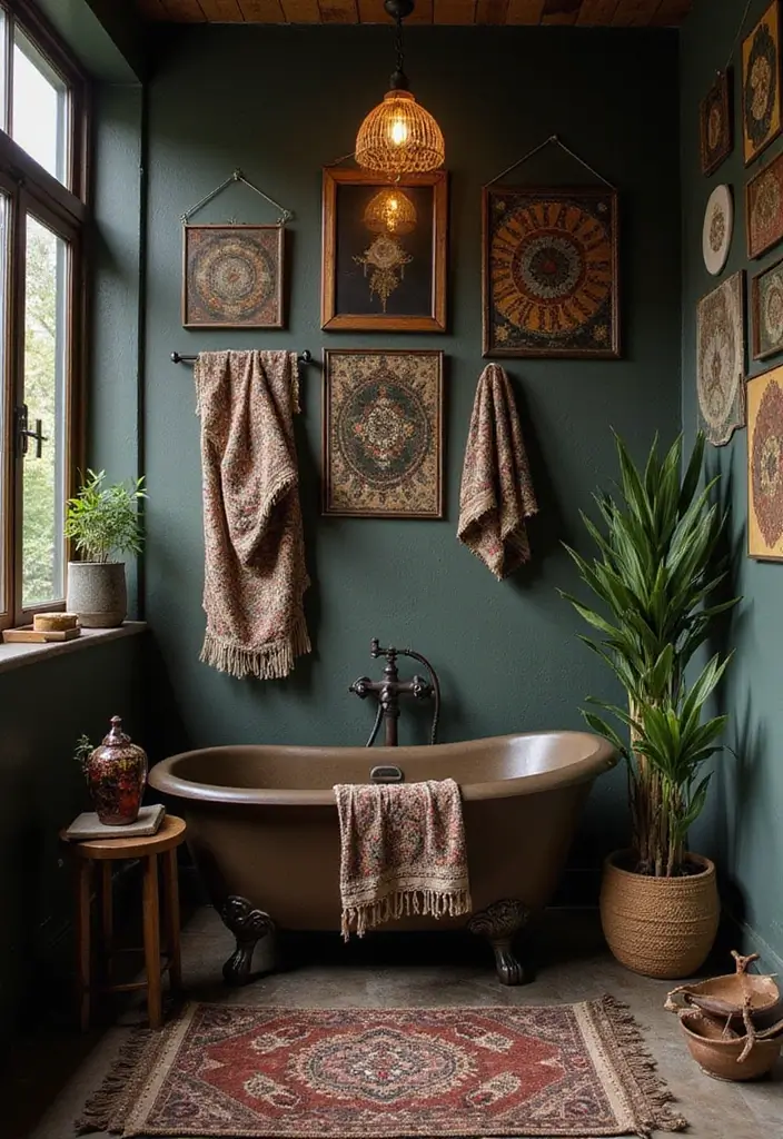 28 Dark Boho Bathroom Designs With Moody Vibes 24 28 Dark Boho Bathroom Designs With Moody Vibes - 23. Combining Cultures