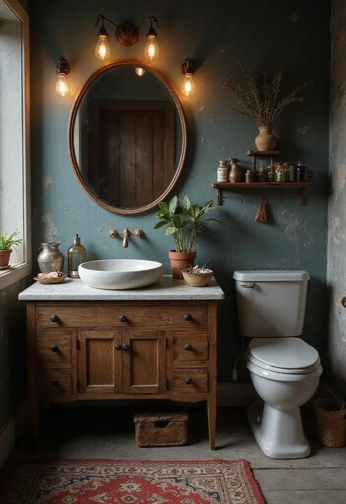 28 Dark Boho Bathroom Designs With Moody Vibes 28 28 Dark Boho Bathroom Designs With Moody Vibes - 27. Embracing Imperfections