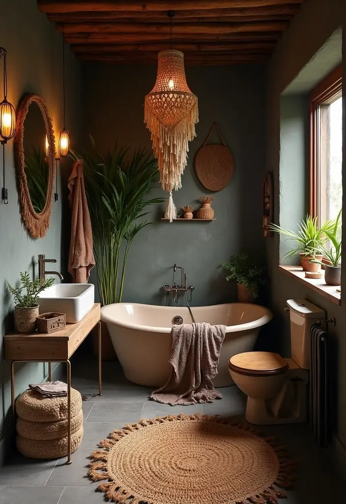 28 Dark Boho Bathroom Designs With Moody Vibes 4 28 Dark Boho Bathroom Designs With Moody Vibes - 3. Rich Textures with Natural Fabrics