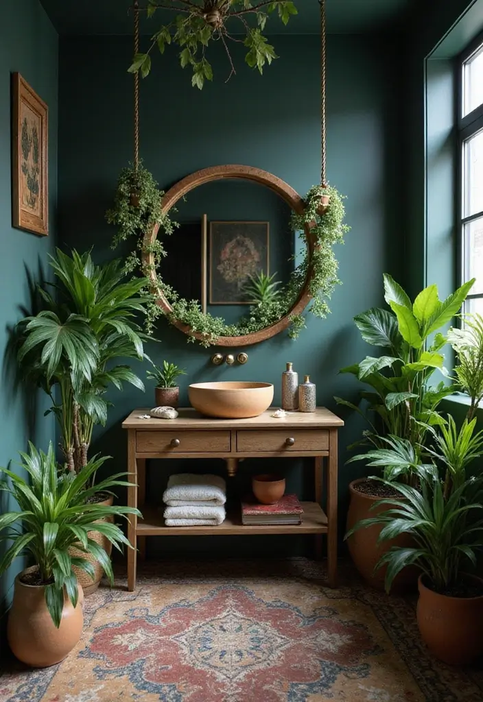 28 Dark Boho Bathroom Designs With Moody Vibes 6 28 Dark Boho Bathroom Designs With Moody Vibes - 5. Botanical Elements for a Natural Touch