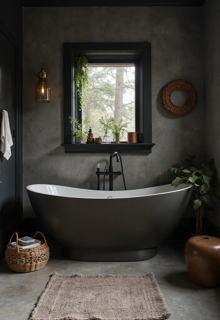 28 Dark Boho Bathroom Designs With Moody Vibes 8 28 Dark Boho Bathroom Designs With Moody Vibes - 7. Unique Bathtubs: A Focal Point