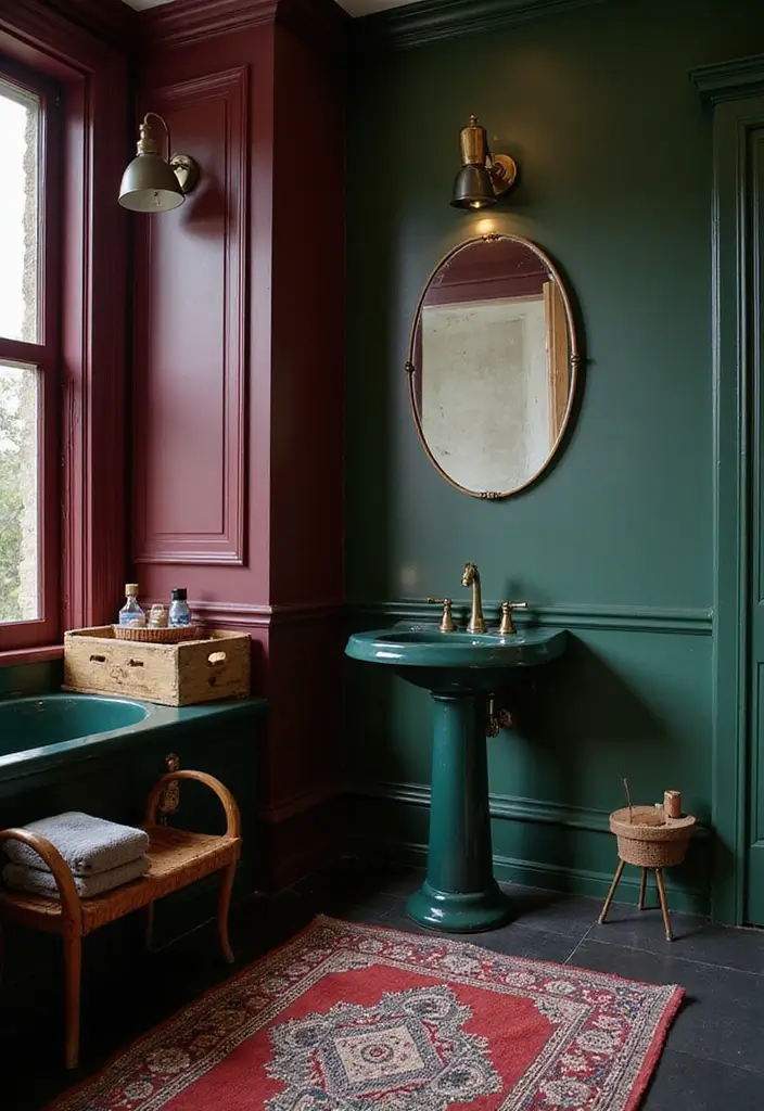 28 Dark Boho Bathroom Designs With Moody Vibes 10 28 Dark Boho Bathroom Designs With Moody Vibes - 9. Bold Color Combinations