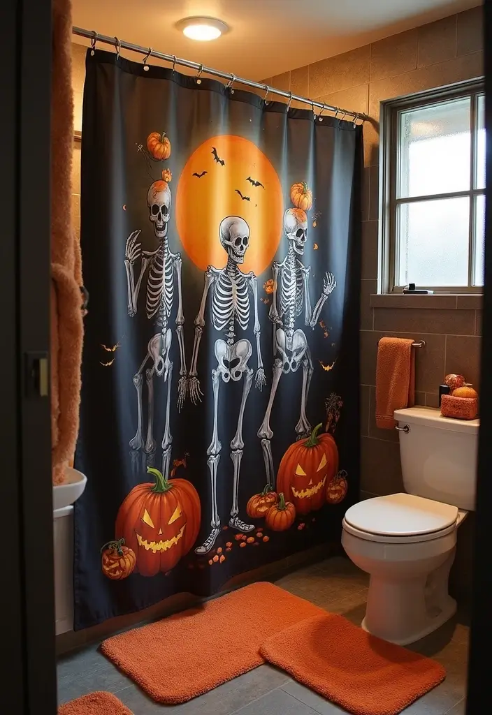 28 Halloween Bathroom Ideas That Are Spooky and Fun 2 28 Halloween Bathroom Ideas That Are Spooky and Fun - 1. Spooky Shower Curtains