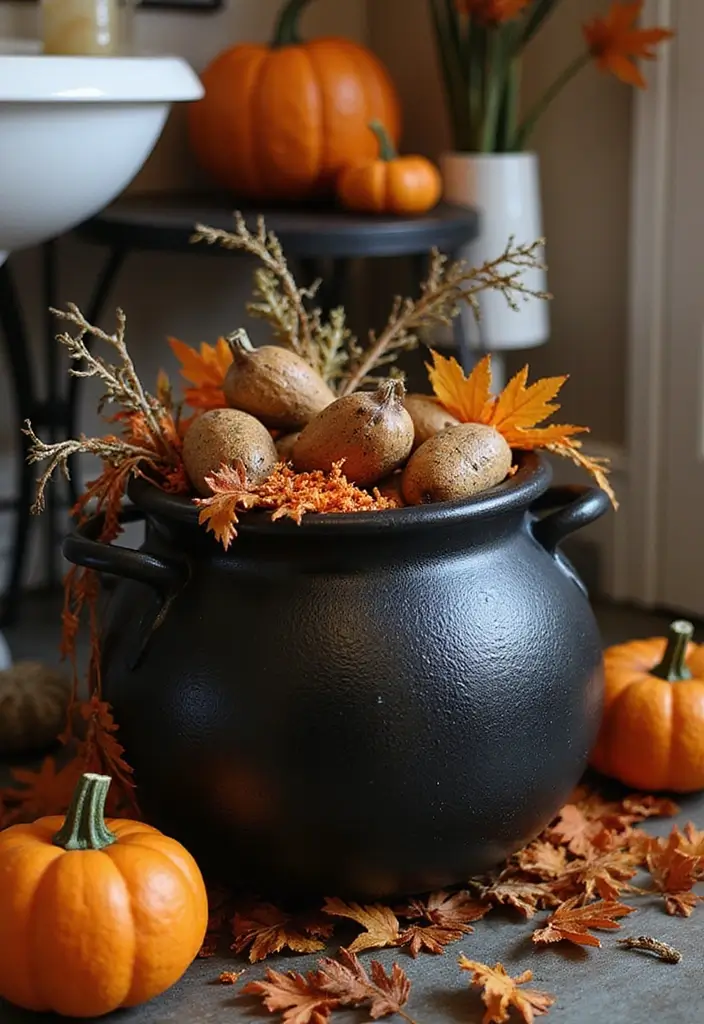 28 Halloween Bathroom Ideas That Are Spooky and Fun 16 28 Halloween Bathroom Ideas That Are Spooky and Fun - 15. Cauldron Accessories