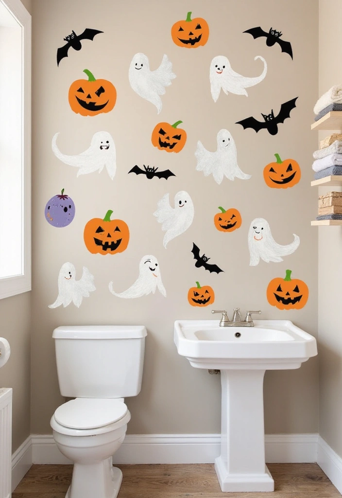 28 Halloween Bathroom Ideas That Are Spooky and Fun 18 28 Halloween Bathroom Ideas That Are Spooky and Fun - 17. Whimsical Wall Decals
