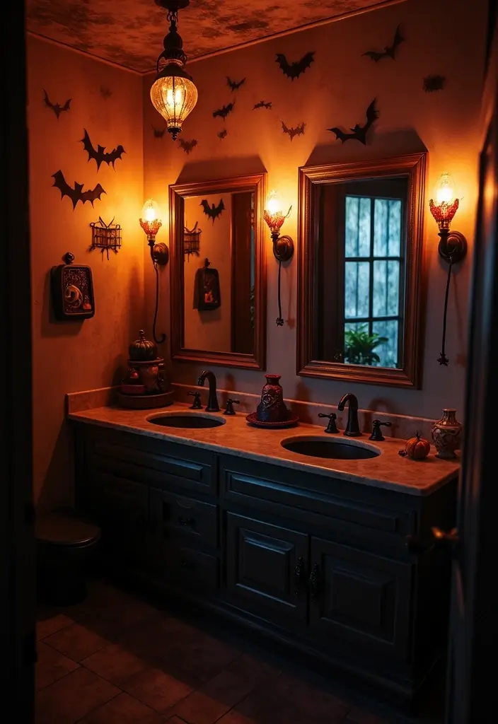 28 Halloween Bathroom Ideas That Are Spooky and Fun 19 28 Halloween Bathroom Ideas That Are Spooky and Fun - 18. Eerie Lighting Options