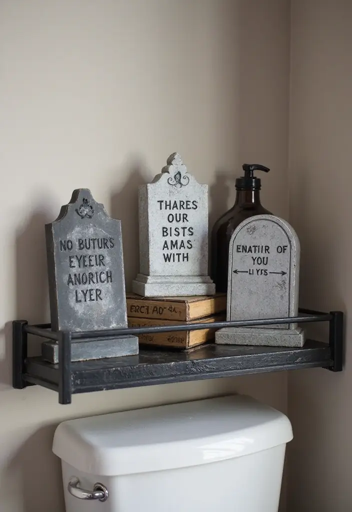 28 Halloween Bathroom Ideas That Are Spooky and Fun 24 28 Halloween Bathroom Ideas That Are Spooky and Fun - 23. Tombstone Decorations